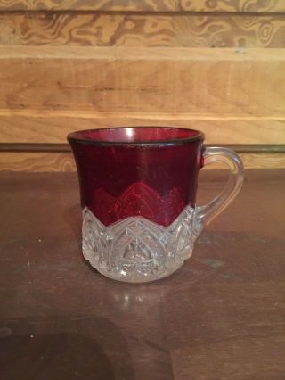 Antique Ruby Flashed Glass Cup Souvenir Of Amana Iowa