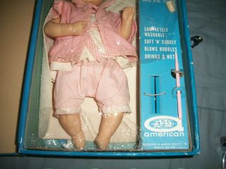 VINTAGE 1958 TEENY TINY TEARS DOLL in BLUE CARRYING CASE 5