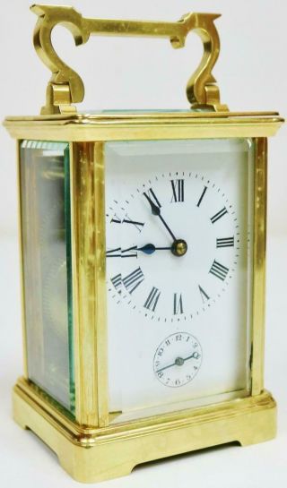 Antique French 8 Day Brass & Bevelled Glass Timepiece Carriage Clock With Alarm 2