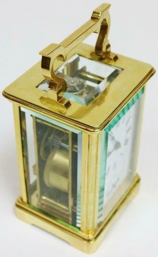 Antique French 8 Day Brass & Bevelled Glass Timepiece Carriage Clock With Alarm 3
