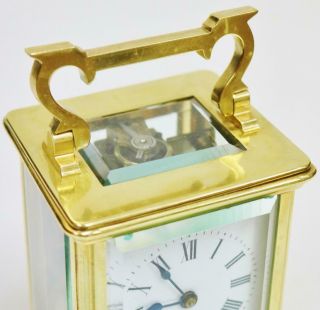 Antique French 8 Day Brass & Bevelled Glass Timepiece Carriage Clock With Alarm 5