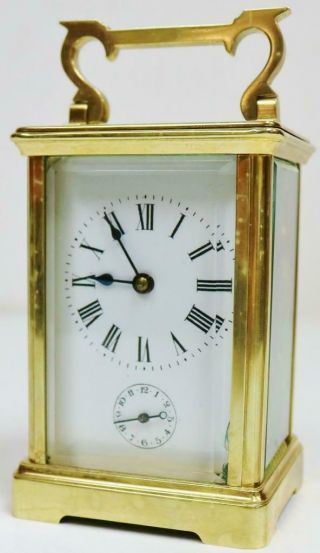 Antique French 8 Day Brass & Bevelled Glass Timepiece Carriage Clock With Alarm 7