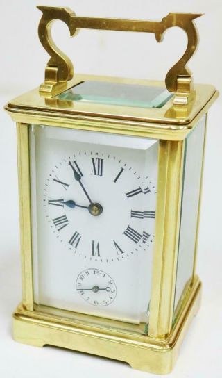 Antique French 8 Day Brass & Bevelled Glass Timepiece Carriage Clock With Alarm 8