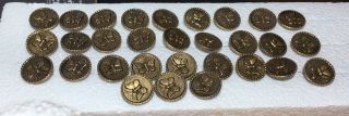Set Of 30 Brass Antique Butterfly Picture Buttons.