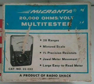 Vintage Micronta 20,  000 OHMS/VOLT Multitester 22 - 027 W/Box & Leads US SHIP 4