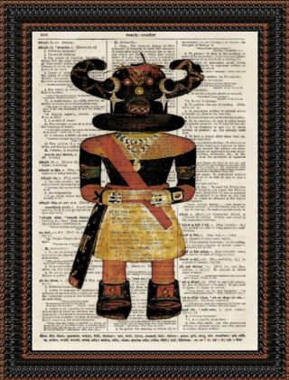 Kachina Doll Indian Figure Picture Upcycled Art On Antique Dictionary Page