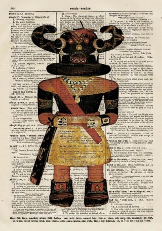 KACHINA Doll Indian Figure Picture Upcycled Art on Antique DICTIONARY Page 2