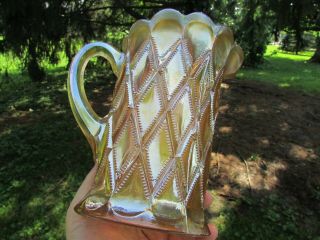 Millersburg Diamonds Antique Carnival Art Glass Water Pitcher Marigold A Dandy