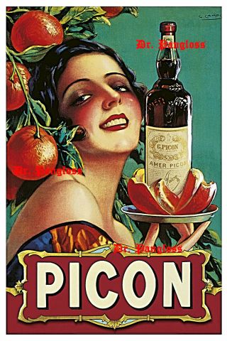 Vintage Amer Picon French Wine Poster Liqueur Girl Oranges Advertising Print