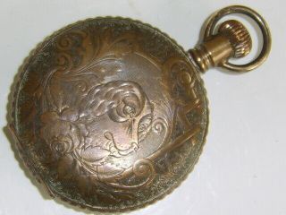 Antique Waltham Pocket Watch Dog Engraved On Case For Repair Or Spares