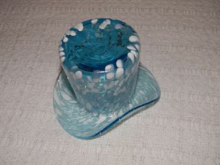 Antique Fenton Art Glass Blue Top Hat Vase White Flecked Rare