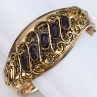 Antique Victorian Rose Gold Filled Gf Amethyst Paste Wide Bracelet