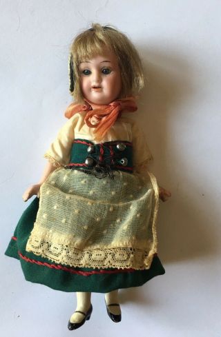 Small Antique 6” Bisque Head Glass Eyes German Doll All