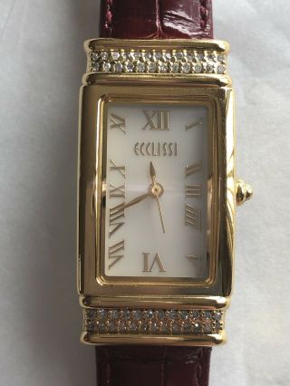 Vintage Ecclissi Watch With Burgundy Leather Strap And Diamonds