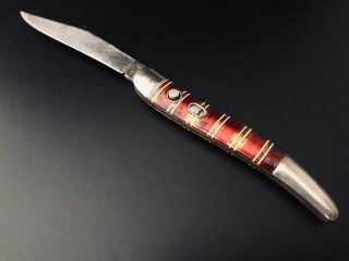 Vintage Imperial Brand Hammer Candy Strip Red Pearl Switchblade Pocket Knife 50s