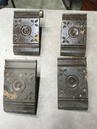 4 Pc Antique Architectural Salvage Molding Plinth Block Caps Door Crown Vintage