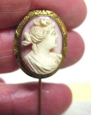 Antique 14k Gold Cameo Stick Pin Angel Skin Coral 2.  5 Grams