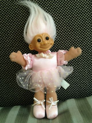 Vintage 8 " Russ Troll Doll Ballerina W Pink Hair In Pink Satin & Lace Tutu 1990s