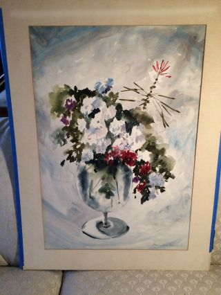 Large Antique James Kirk Merrick " Vase Of Flowers Scene " Watercolor - Signed