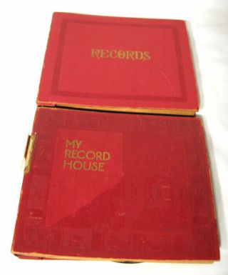 2 Vintage Antique Record Book Album Holder W 45 Rpm Records