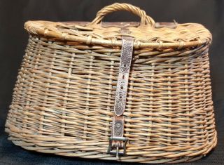 Antique Fishing Creel Wicker Basket Leather Trim Strap George Lawrence? Bait Box