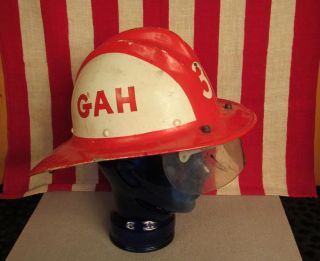 Vintage Bullard Hard Boiled Firefighters Helmet Fireman Flip Down Visor Red/wht