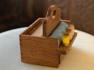 Artisan Miniature Dollhouse Vintage Wood Dove Tailed Sewing Box Handle Thread