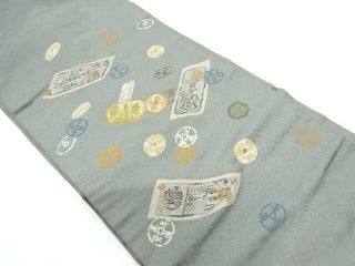 89923 Japanese Kimono / Antique Nagoya Obi / Woven Old Coin