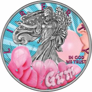 Usa 2018 1$silver Eagle Liberty Bubble Gum 1oz Silver Antique Coin