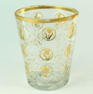 Antique 1700s Clear Crystal Cut Glass Hand Blown Tumbler With Guilt Tulips