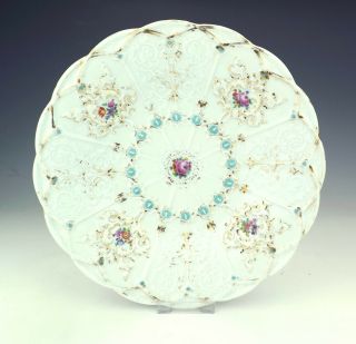 Antique Meissen Porcelain - Large Relief Moulded Plate - Hand Painted Flowers