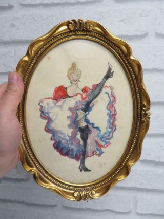 Really Old Painting Can Can Dancing Girl Signed