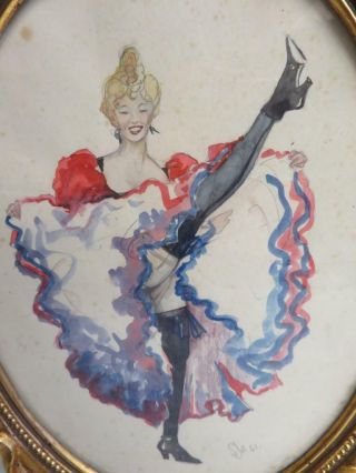 REALLY old painting can can dancing girl signed 2