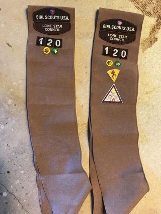 2 Vintage Girl Scouts Brown Brownie Sashes With Patches N Pins