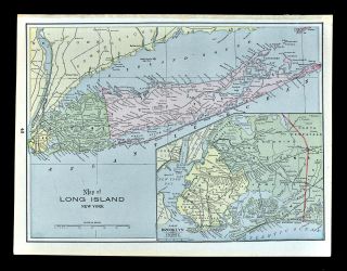 C 1900 George Cram Map Long Island Brooklyn Queens Coney Island York City