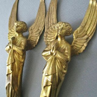 Pr Fabulous Antique French Gilt Bronze 6 " Ornaments Mounts Winged Angels Praying