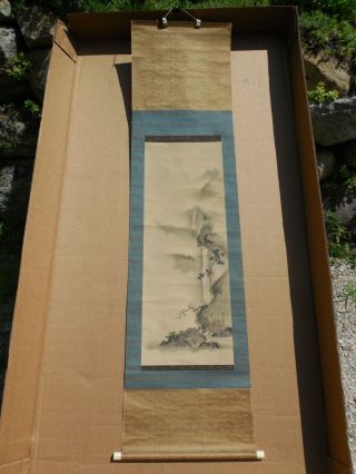 Estate Find Antique Chinese or Japanese Scroll Painting - Mt Waterfall w/figures 2