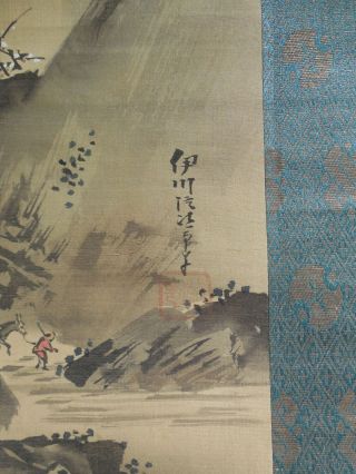 Estate Find Antique Chinese or Japanese Scroll Painting - Mt Waterfall w/figures 3