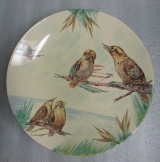 Antique Aj Wilkinson 10 " Wall Plate Hand Painted Honeyglaze Kookaburra Pattern