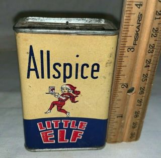 Antique Little Elf Allspice Spice Tin Paper Label Can Elkhart Marion Richmond In