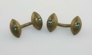 Vintage Antique Gold Tone Green Stone Old Set Cuff Links Stays