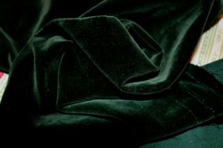Lush Antique Edwardian Cotton Backed Low Pile Silk Velvet Fabric Pc Pine Green