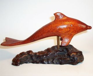 Old Dolphin Hand Carved Burl Wood Art Sculpture Statue Figurine Vintage Antique