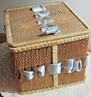 Antique Victorian Wicker Basket Box Ribbons