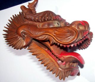 Antique Hand Carved Articulated Dragons Head - Asian Oriental Figure