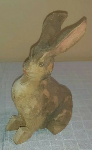 Vtg Hand Carved Wooden Folk Art Rabbit