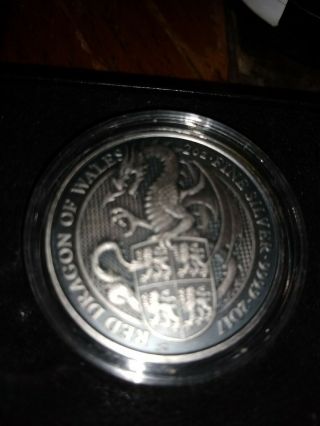 2017 Great Britain 2 Oz Silver Queen’s Beasts Dragon - Antique Finish 150 Made