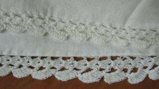 Antique Early 1900s Crochet Edged White Cotton Bed Sheet