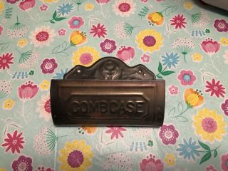 Vintage Antique Tin Metal Combcase Comb Brush Wall Hanging Holder Case
