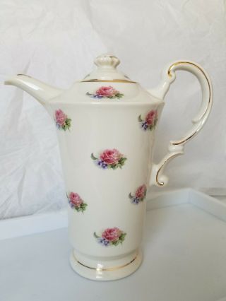 Antique Old Ivory Syracuse China Coffee,  Tea Or Chocolate Pot With Rose Pattern
